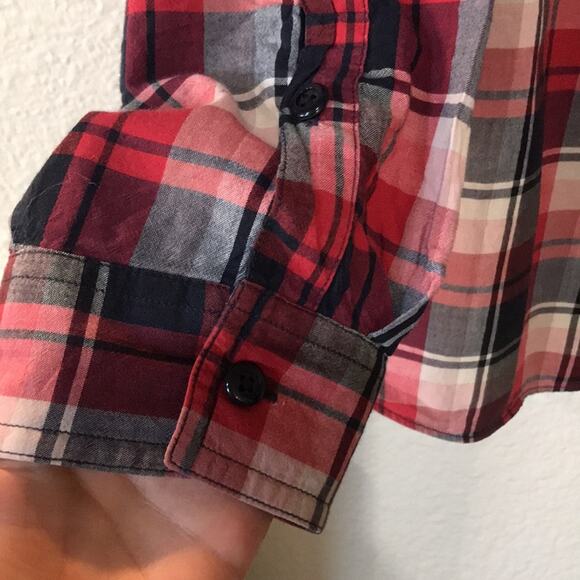 J. Crew Woven Plaid Men's Indian Madras Size Large Button Down Shirt Red Blue - Picture 4 of 5